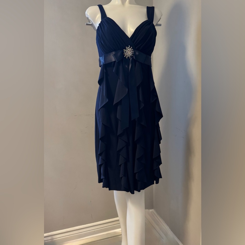 Elegant Navy Blue Ruffled Dress
